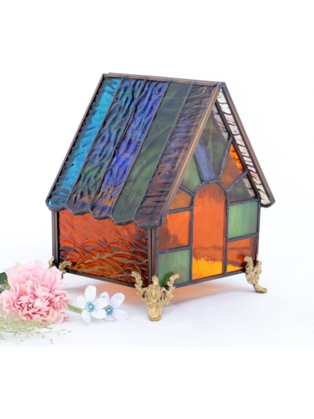 Mini Stained Glass Lighthouse Table Lamp - Retro Decorative Light for Home